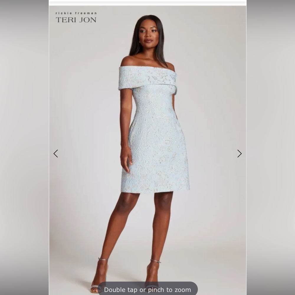 Rickie Freeman for Teri Jon Strapless Metallic Jacquard Cocktail Dress - Picture 13 of 16